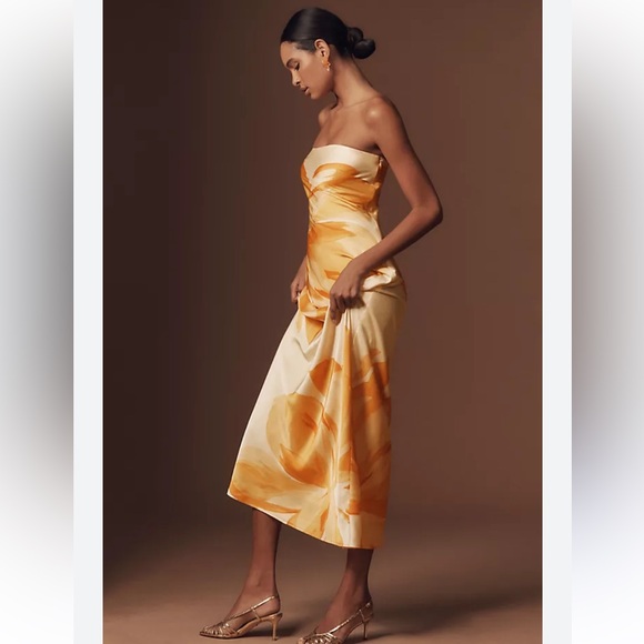 Anthropologie Dresses & Skirts - Anthropologie Hutch Strapless Column Satin Maxi Dress light yellow orange floral